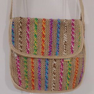 MMM Artesanias Boho Colorful Woven Cloth Documents Bag